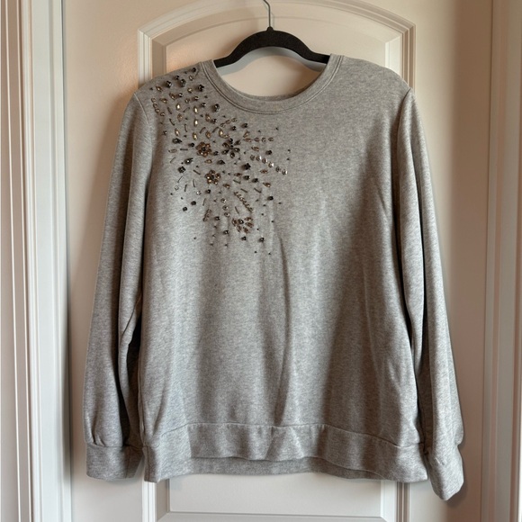 LOFT Tops - LOFT Gray Embellished Long Sleeve Top